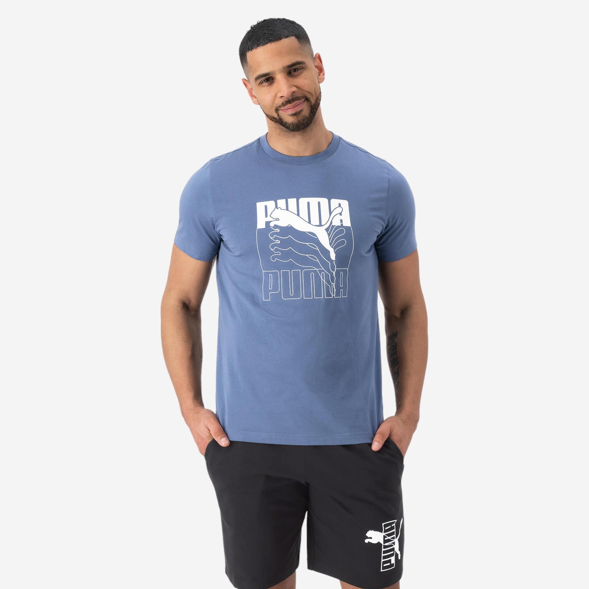 Men's Short-Sleeved Cotton Fitness T-Shirt - Blue 1/5