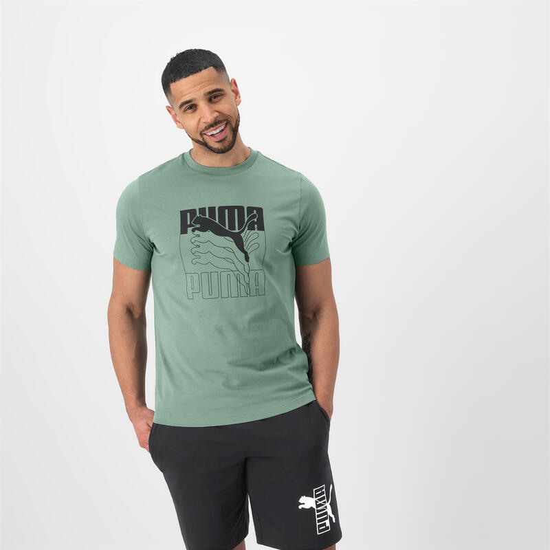 Camiseta Fitness Puma Hombre Verde Manga Corta Algodón