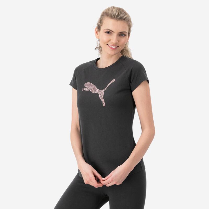 Camiseta Fitness Puma Mujer Negro Manga Corta Algodón