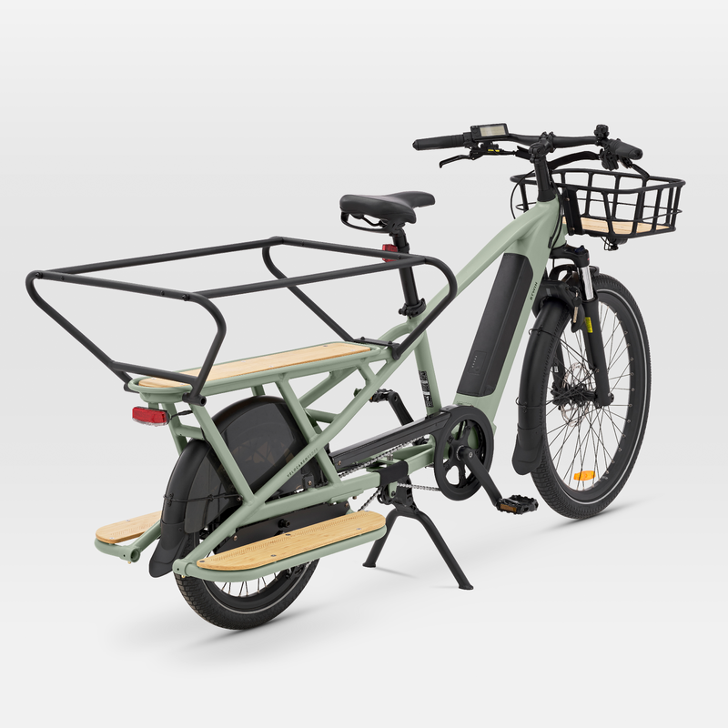 Velocargo electrique longtail chargement arriere r500e vert clair pour les clubs et collectivites Decathlon Pro