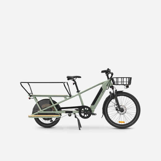 
      Nákladný elektrický bicykel Longtail R500E s držiakom nákladu vzadu svetlozelený
  