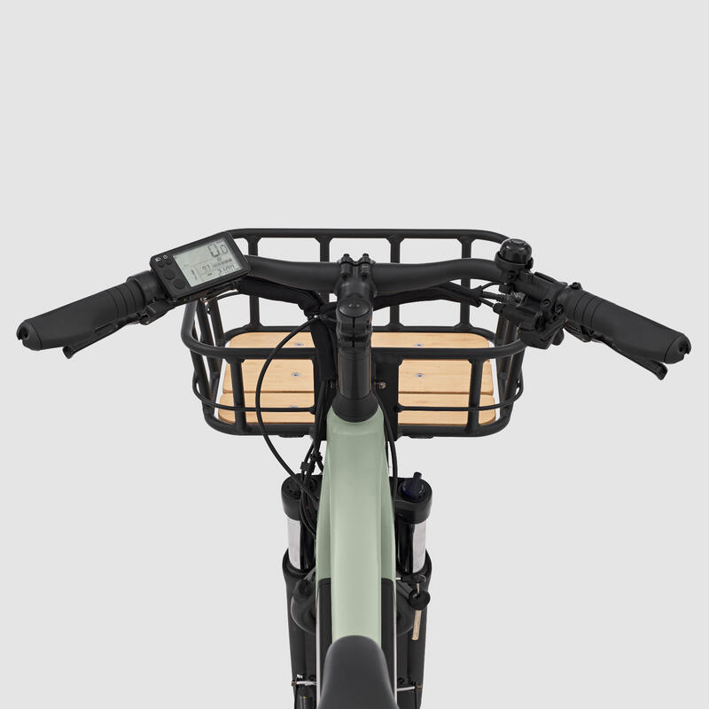 Bicicleta de carga cargobike eléctrica longtail carga trasera R500E Verde Claro