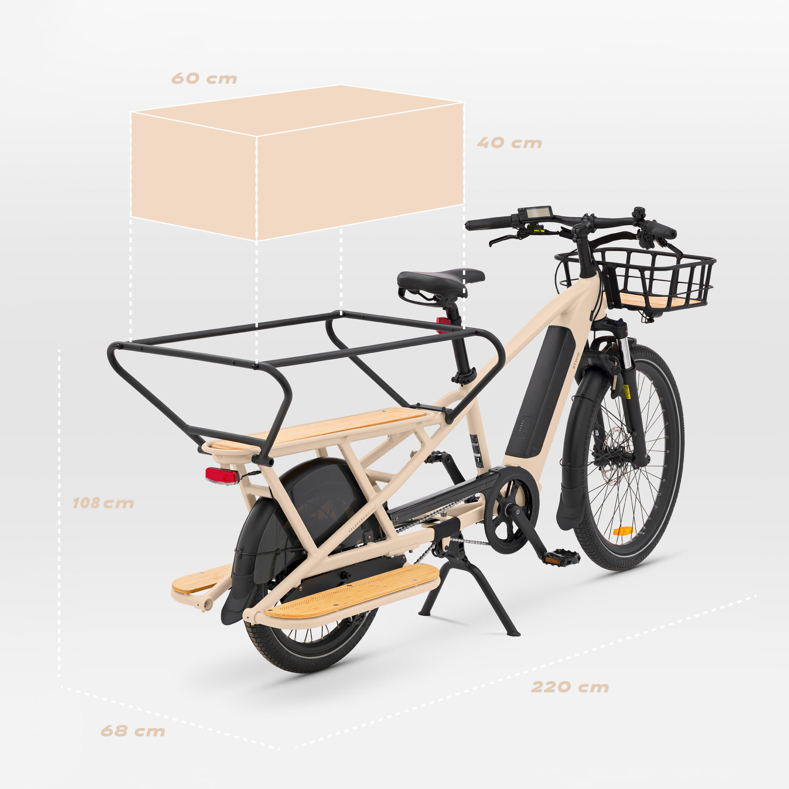 Rear Loading Electric Longtail Cargo Bike R500E - Beige 3/12