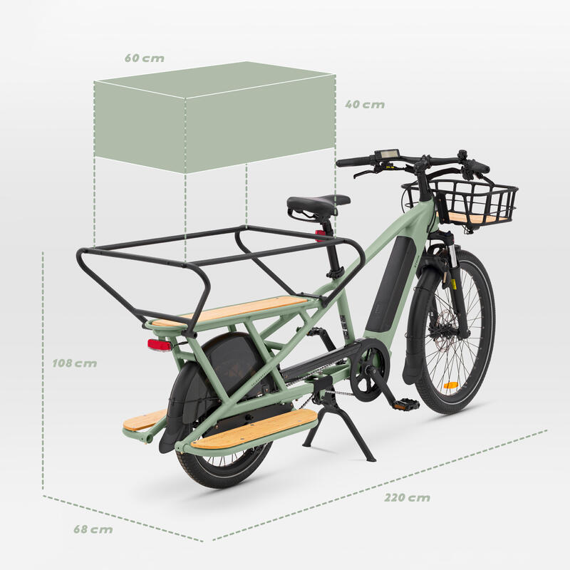 Bicicletă cargo electrică longtail încărcare spate R500E Verde deschis