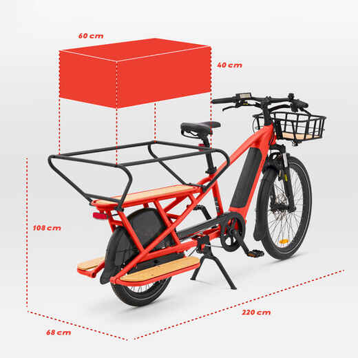 Nákladný elektrický bicykel longtail r500e s držiakom nákladu vzadu červený