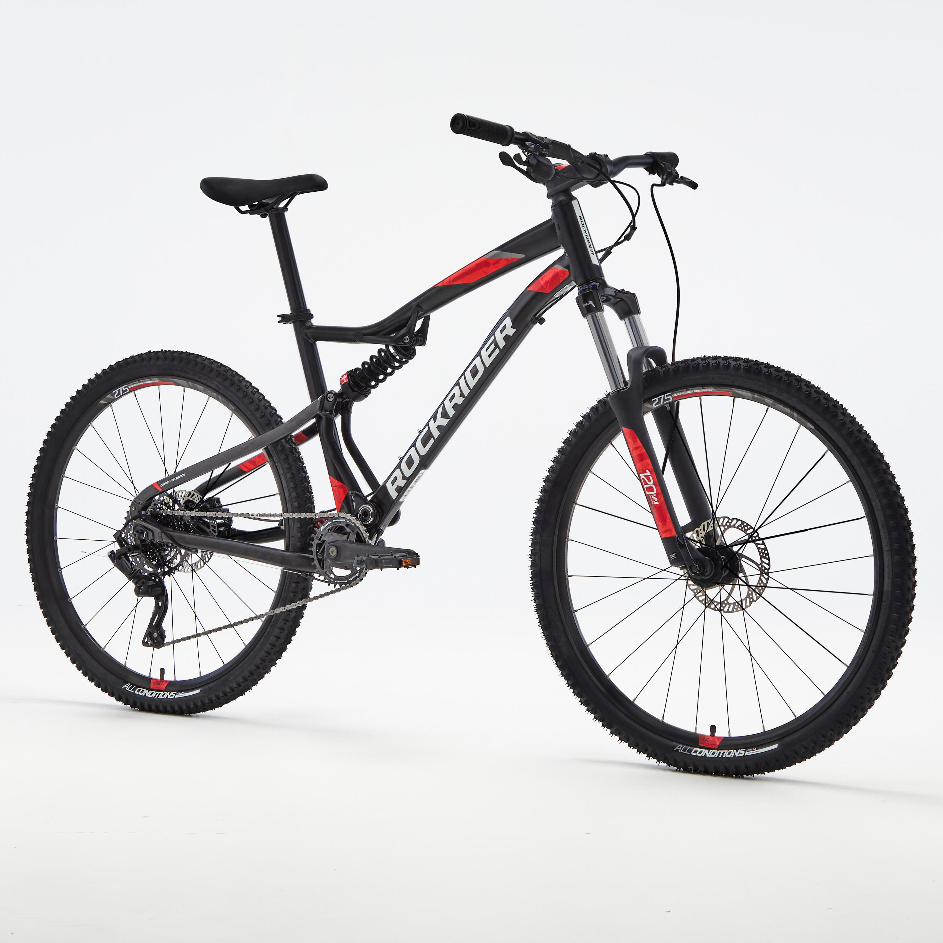 Bicicleta de montaña 27,5" doble suspensión Rockrider ST 530 S negro rojo 2/9