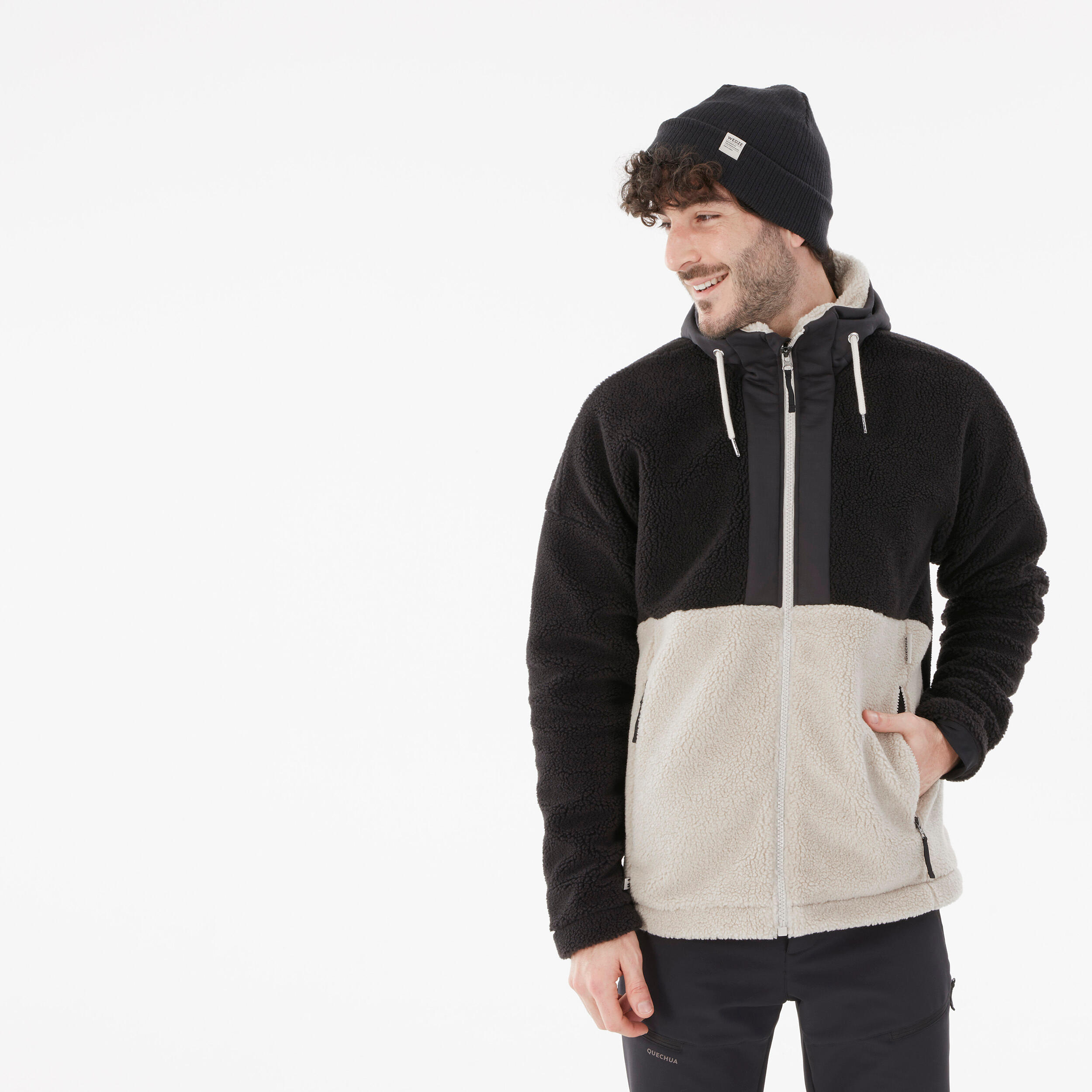 Men’s Sherpa-style warm fleece hiking jacket, SH900 - Beige