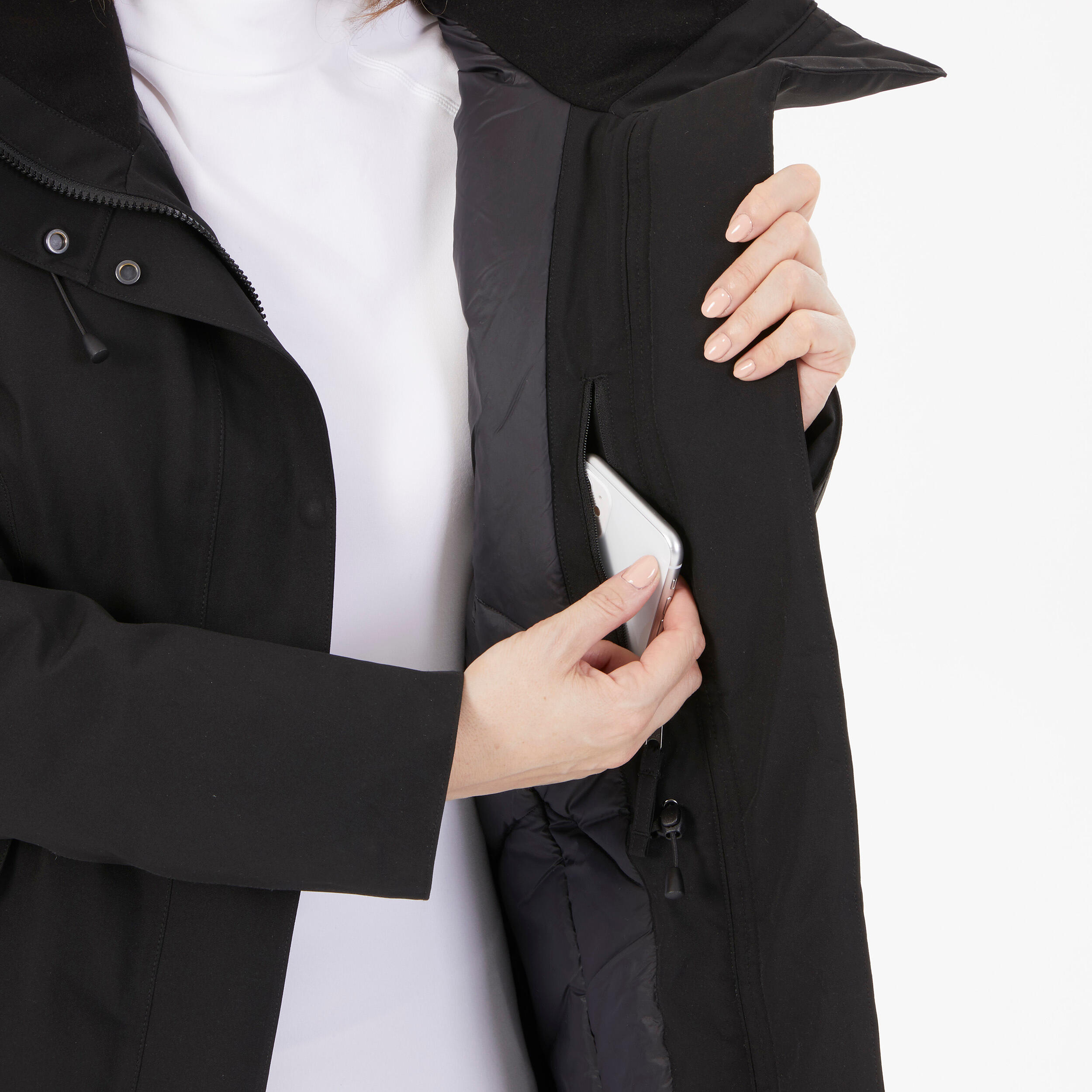 Women Hiking Waterproof Parka Jacket with Hood Warm Upto -10�C, NH500 - Black