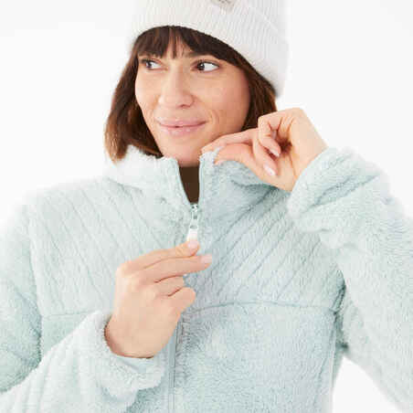 Moteriškas flisinis žygių džemperis „SH500“, žalias