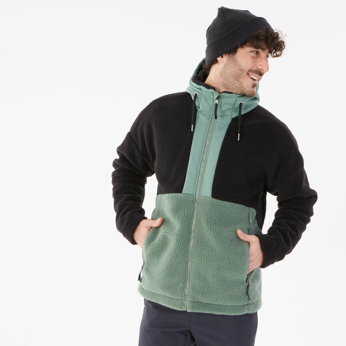 Veste polaire sherpa de randonnée chaude homme, SH900 vert
