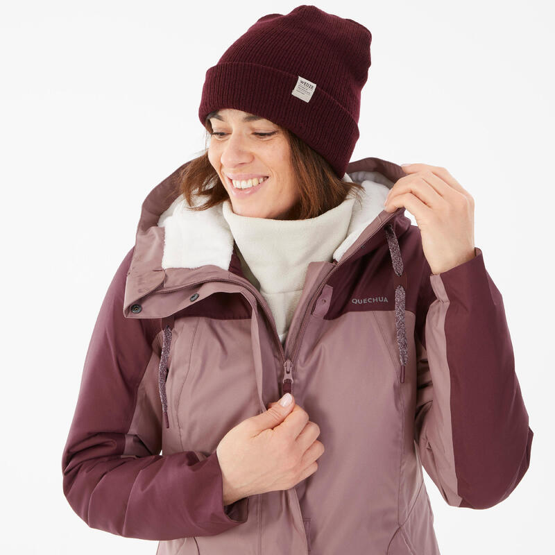 Giacca trekking donna SH500 impermeabile rosa e bordeaux | -10°C