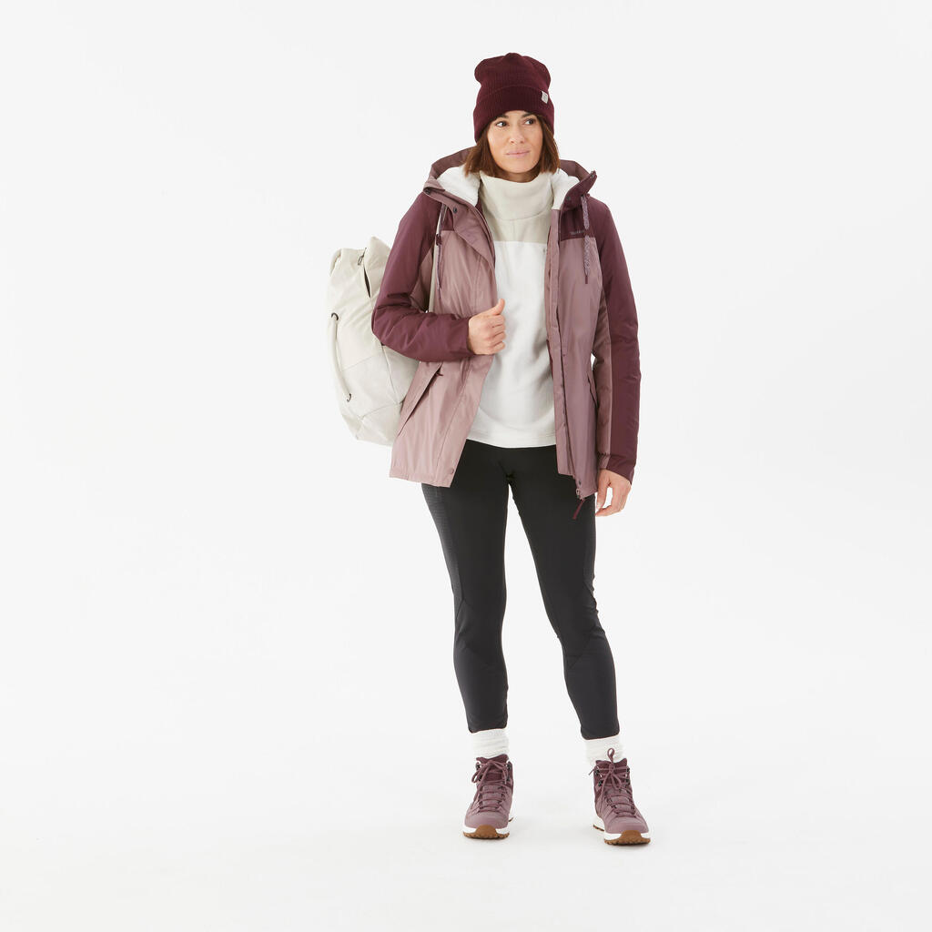 Winterjacke Damen bis -10 °C wasserdicht Winterwandern - SH500 rosa/bordeux