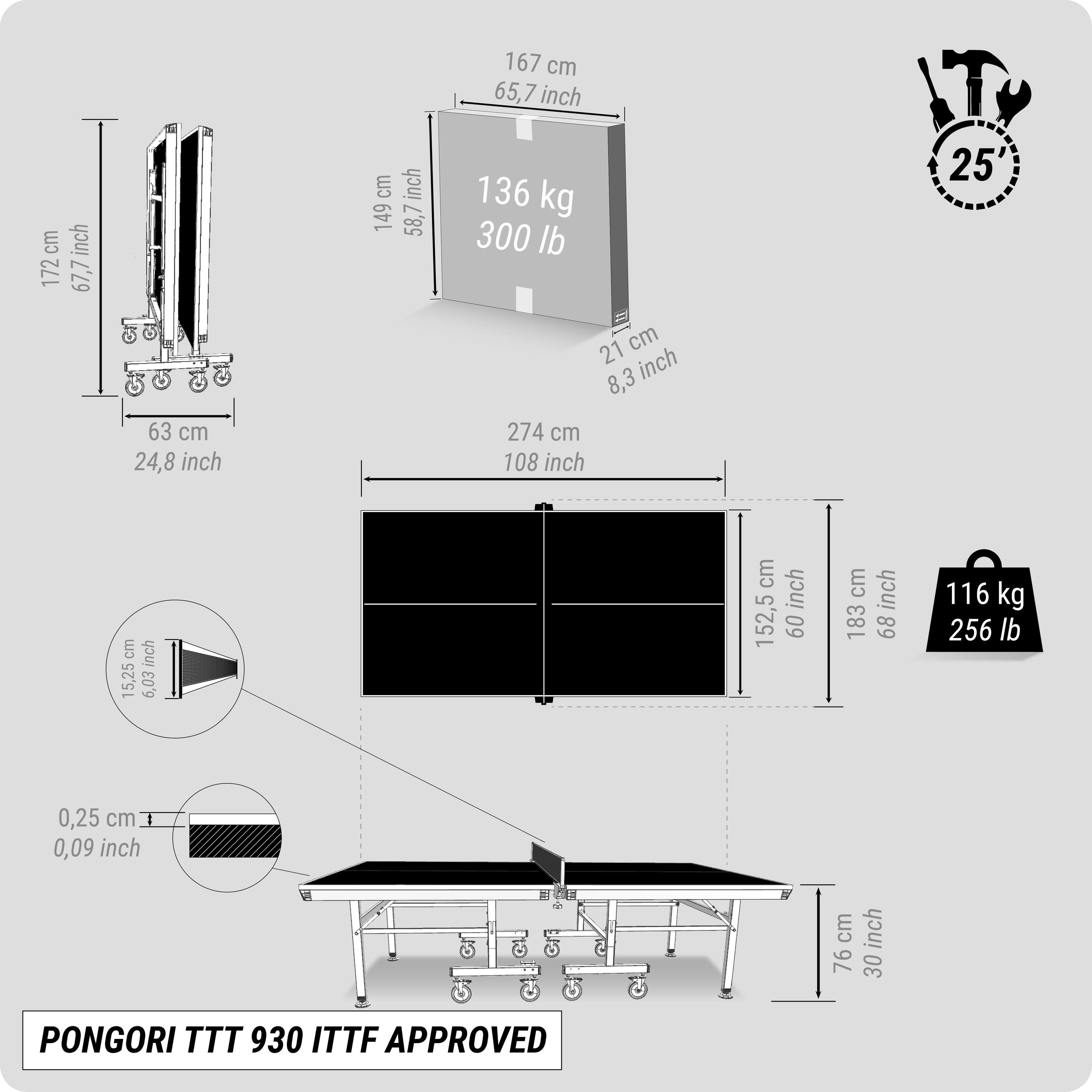 Tavolo ping pong TTT 930 ITTF indoor blu 10/16