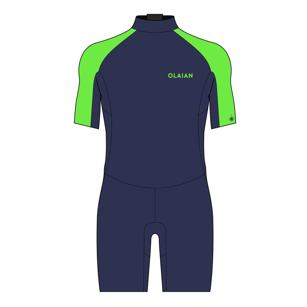 Combinaison surf shorty 1,5mm enfant - yulex 100 bleu vert