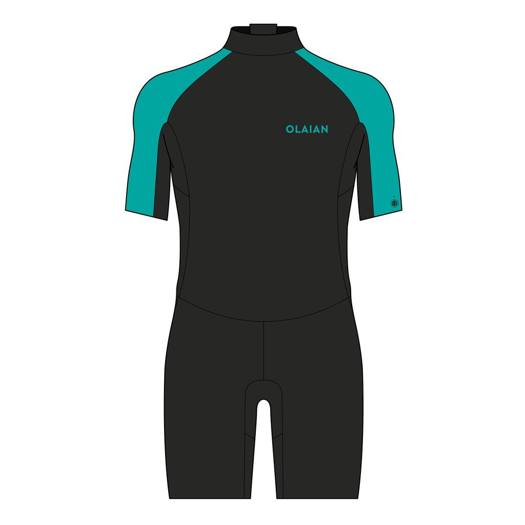 Combinaison surf shorty 1,5mm enfant - yulex 100 bleu vert