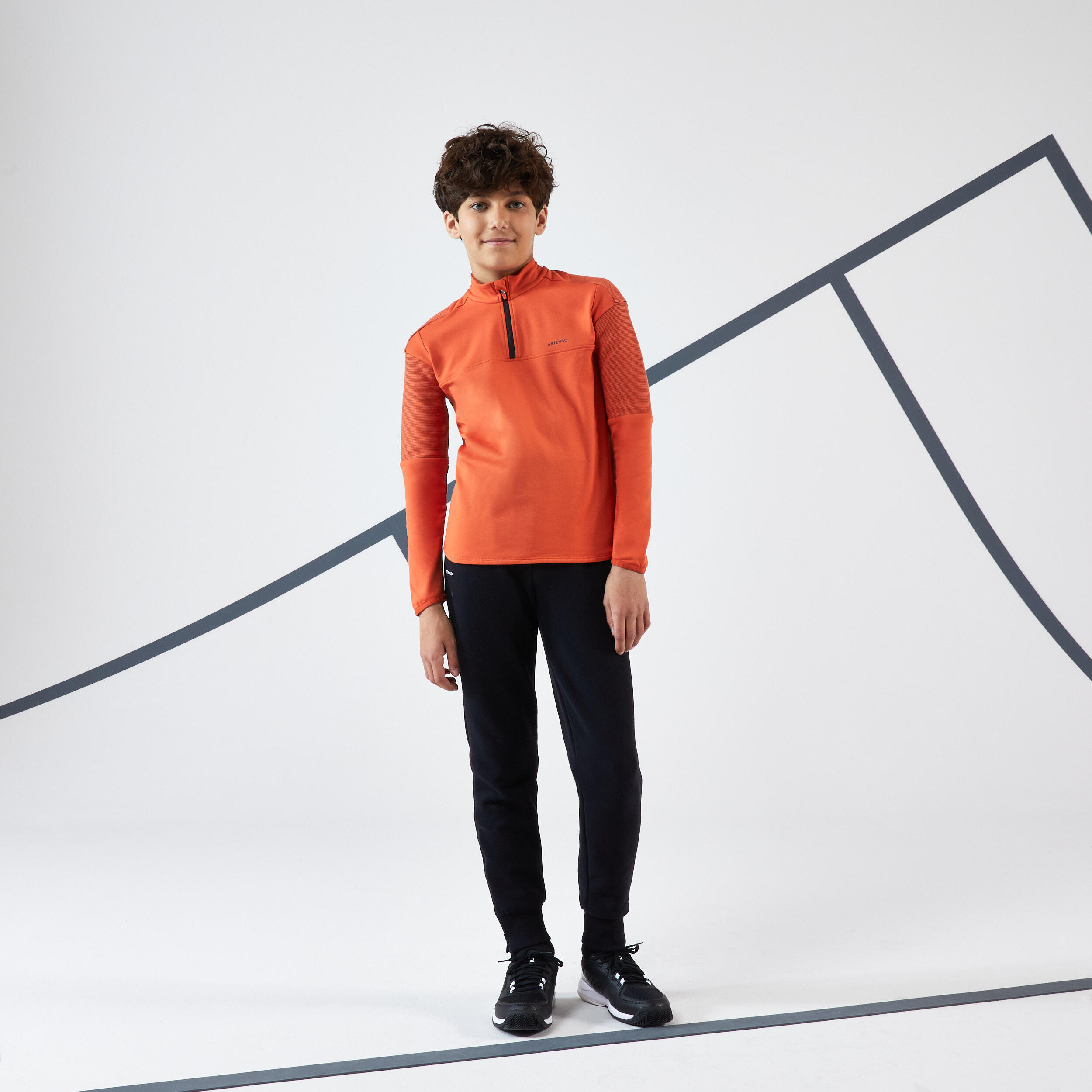 Boys' Long-Sleeved Half-Zip Thermal Tennis T-Shirt - Orange/Terracotta 2/4