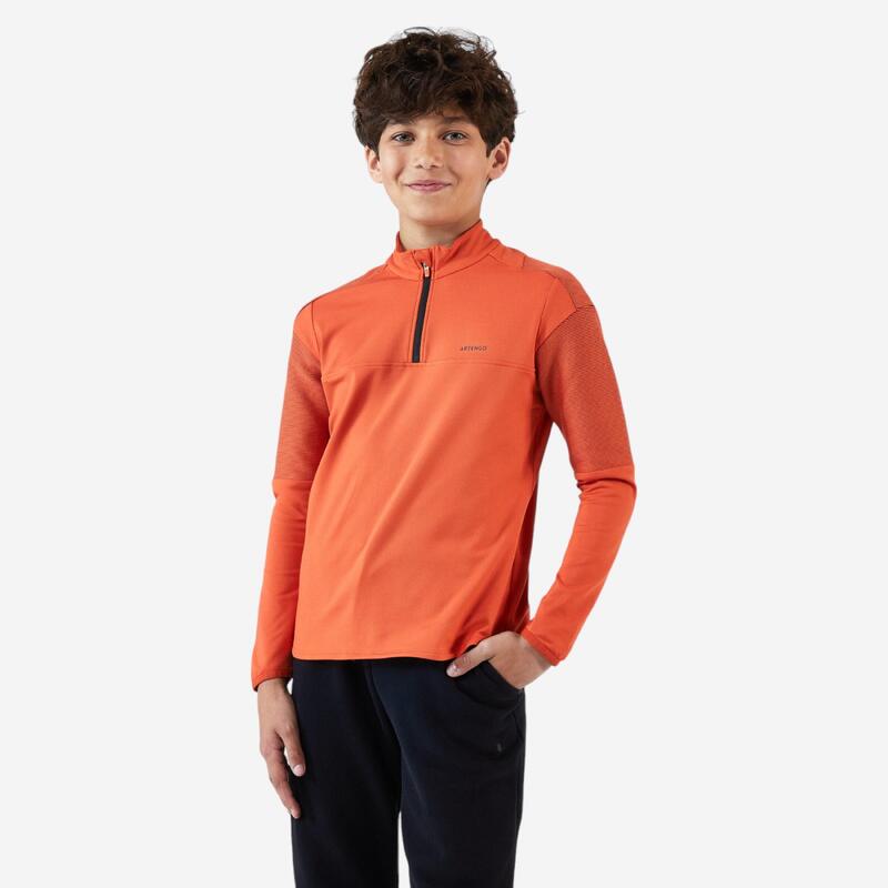 T-shirt de tennis manches longues Thermic garçon 1/2 zip Orange Terracota