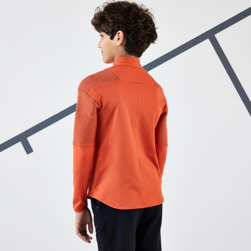 Tennisshirt met lange mouwen voor jongens Thermic 1/2 rits oranje terracotta