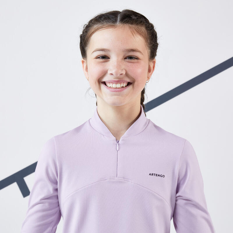Çocuk Yarım Fermuarlı Uzun Kollu Tenis Tişörtü - Açık Mor