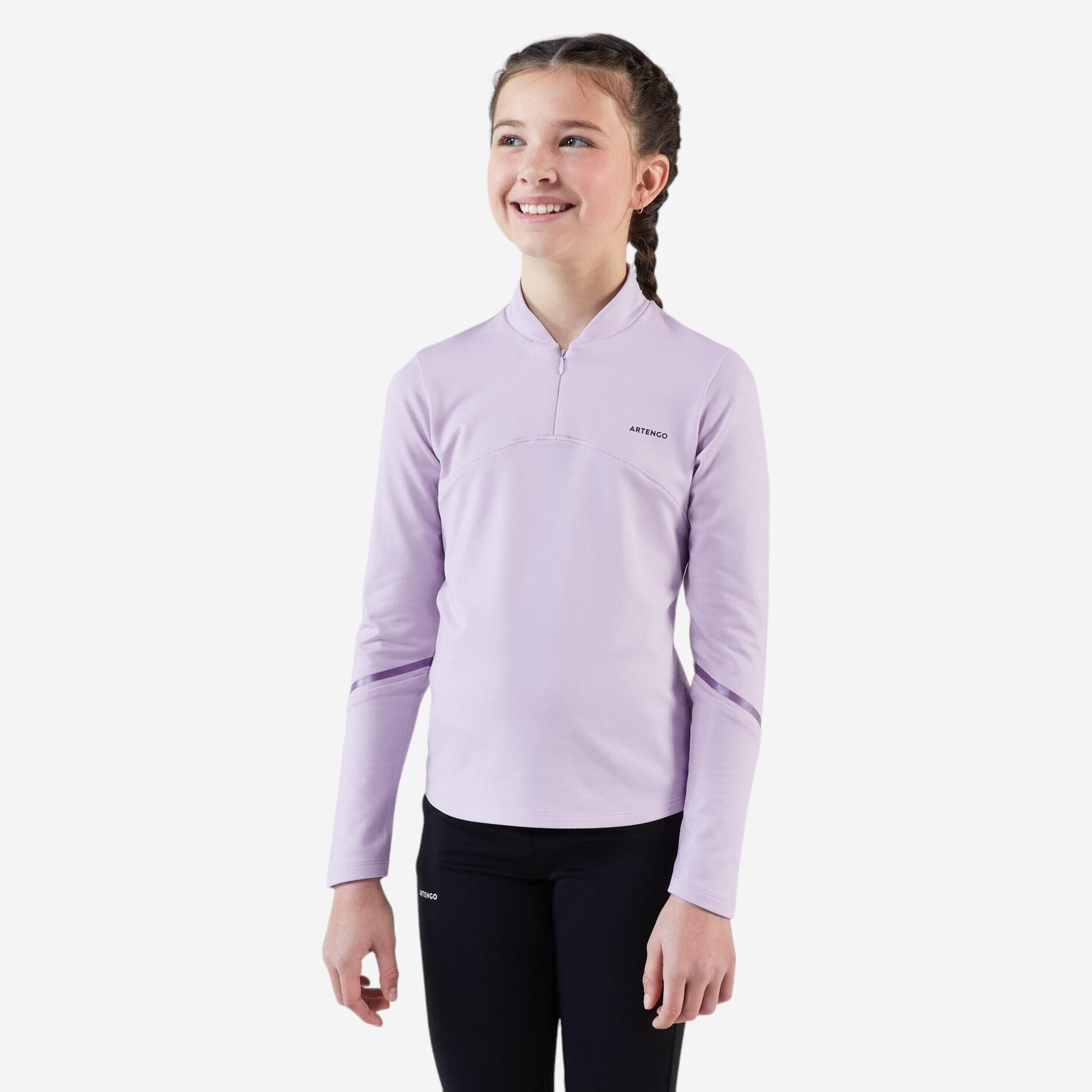 ARTENGO Girls' Long-Sleeved 1/2 Zip Thermal Tennis T-Shirt - Mauve