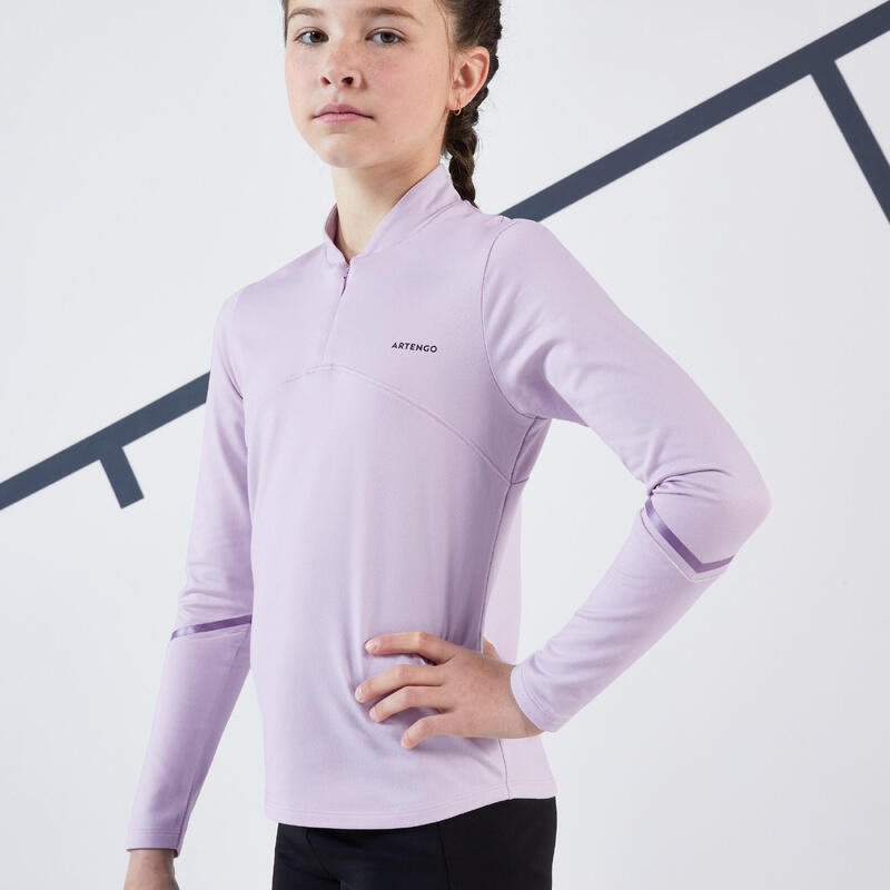 T-shirt de tennis Thermic manches longues 1/2 zip fille - mauve