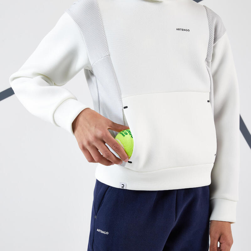 Tennis hoodie voor kinderen Dry gebroken wit