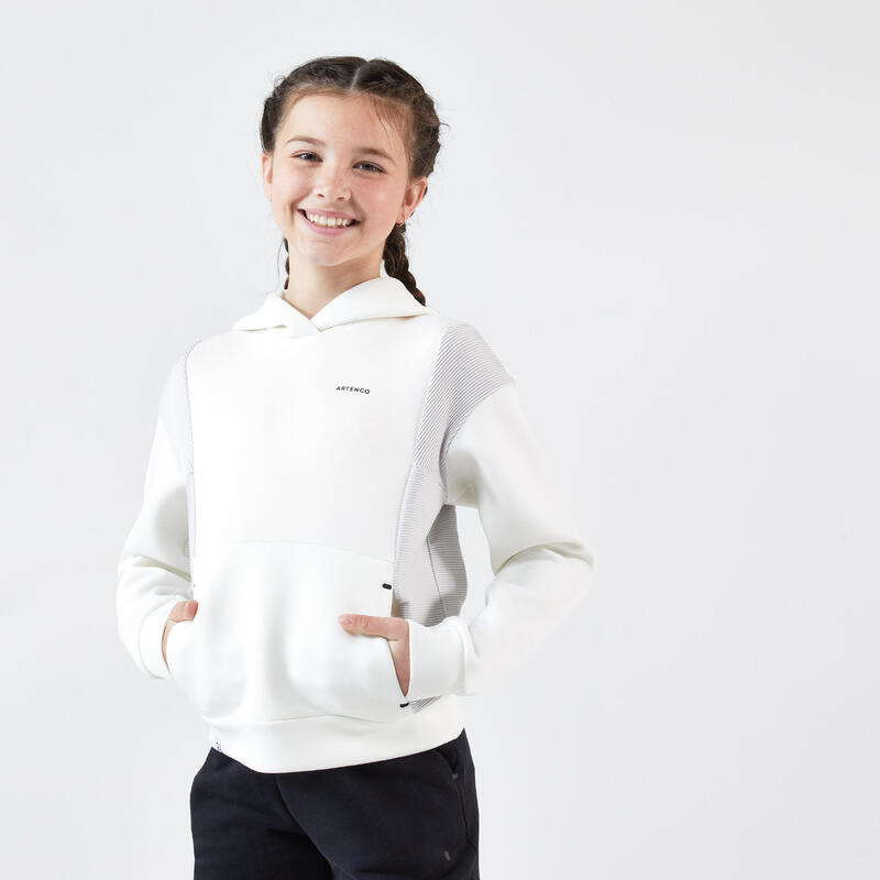Tennis hoodie voor kinderen Dry gebroken wit