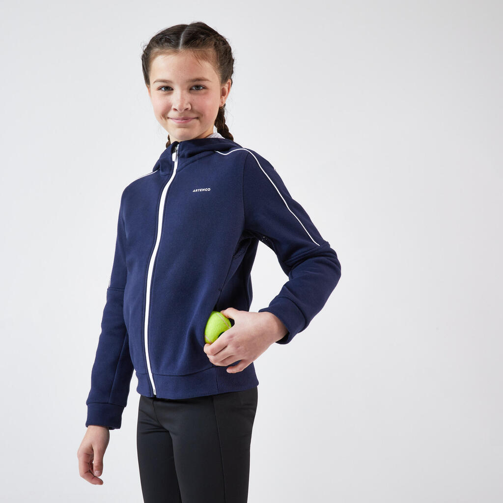 Detská tenisová hrejivá bunda s kapucňou modrá
