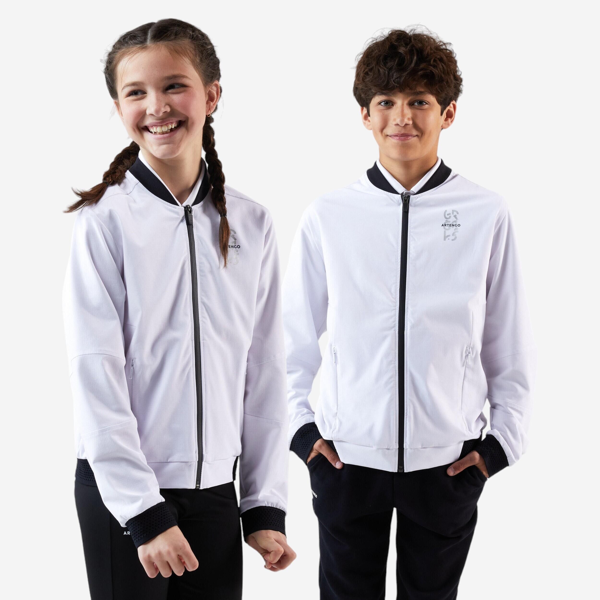 ARTENGO Boys' Stretchy Lightweight Tennis Jacket Ergols - White