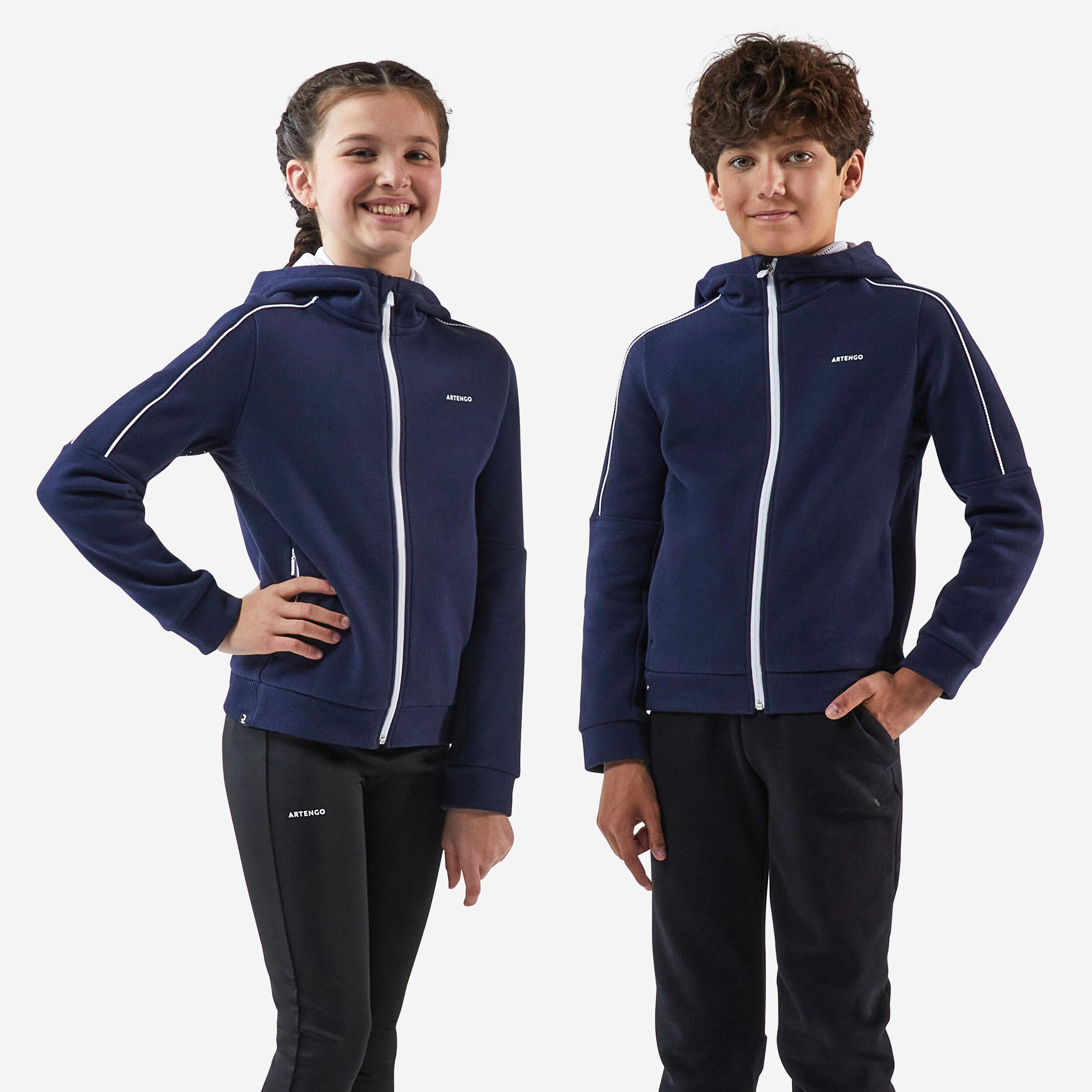 Kids' Warm Hooded Tennis Jacket - Blue 1/8