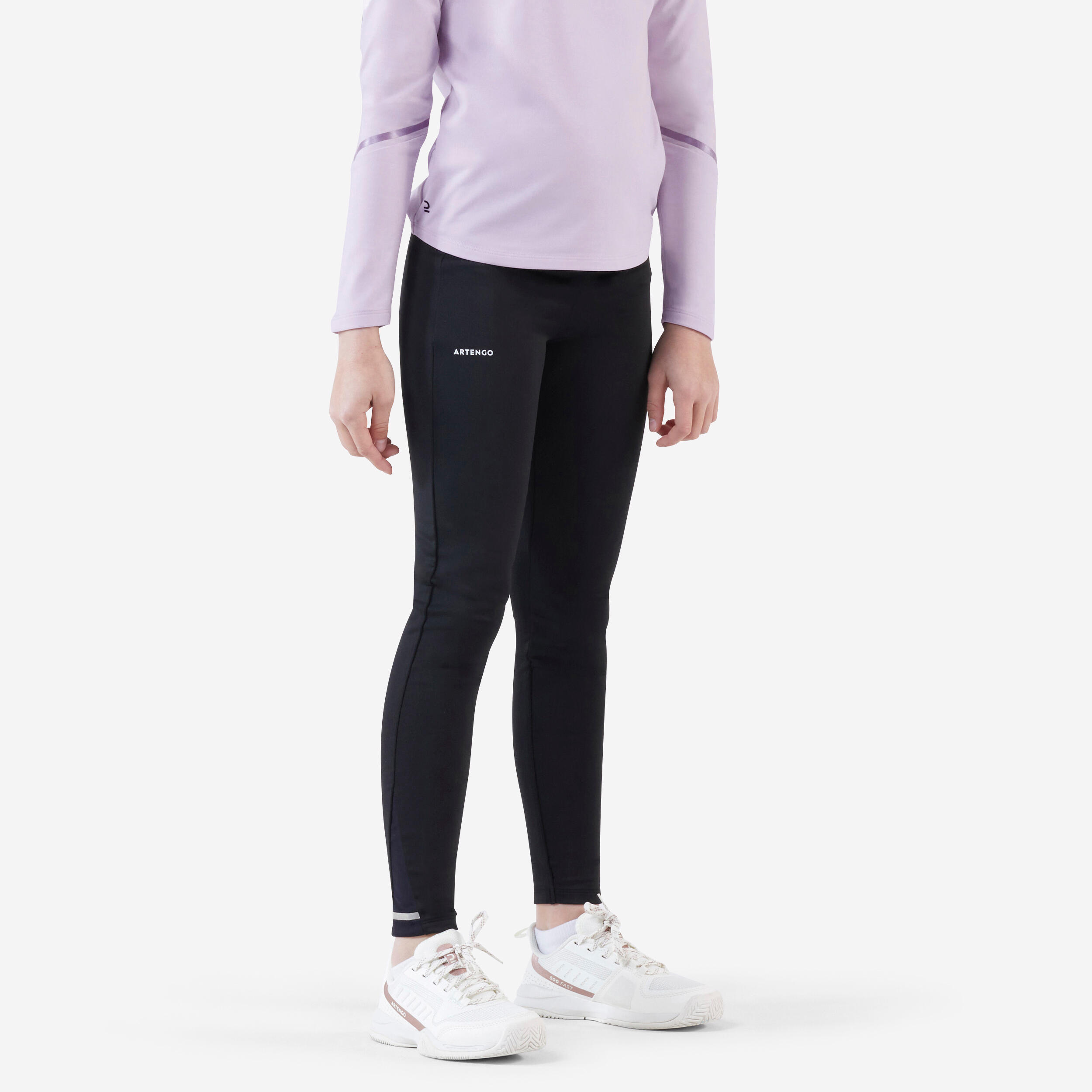KUIKMA Dievčenské legíny LEG500 na tenis čierne 12-13 r (149-159 cm) · záber 4