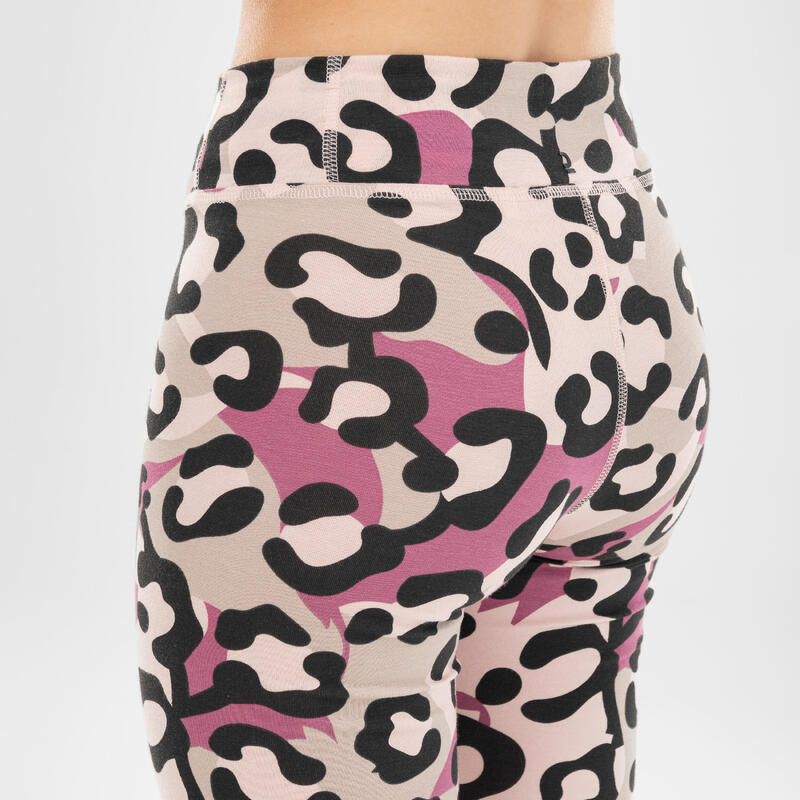 Legginsy do tańca modern jazz dla dzieci wysoki stan różowe leopard