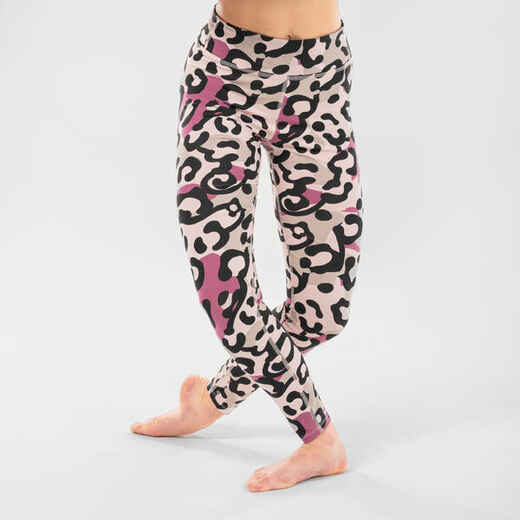 
      Girls' High-Waisted Dance Leggings - Pink/Leopard Print
  