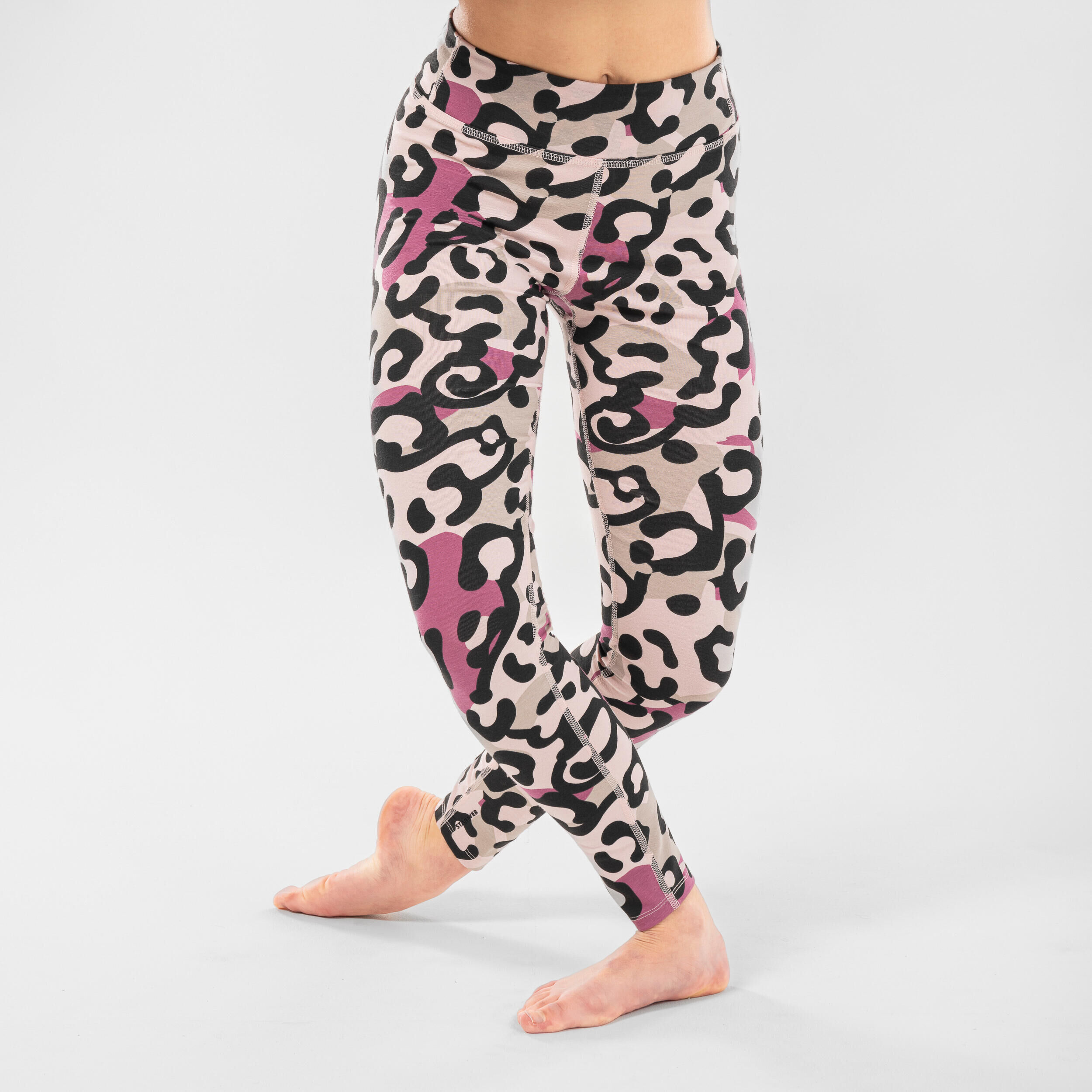 STAREVER Girls' High-Waisted Dance Leggings - Pink/Leopard Print