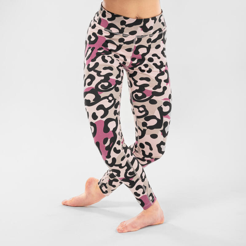 Legginsy do tańca modern jazz dla dzieci wysoki stan różowe leopard