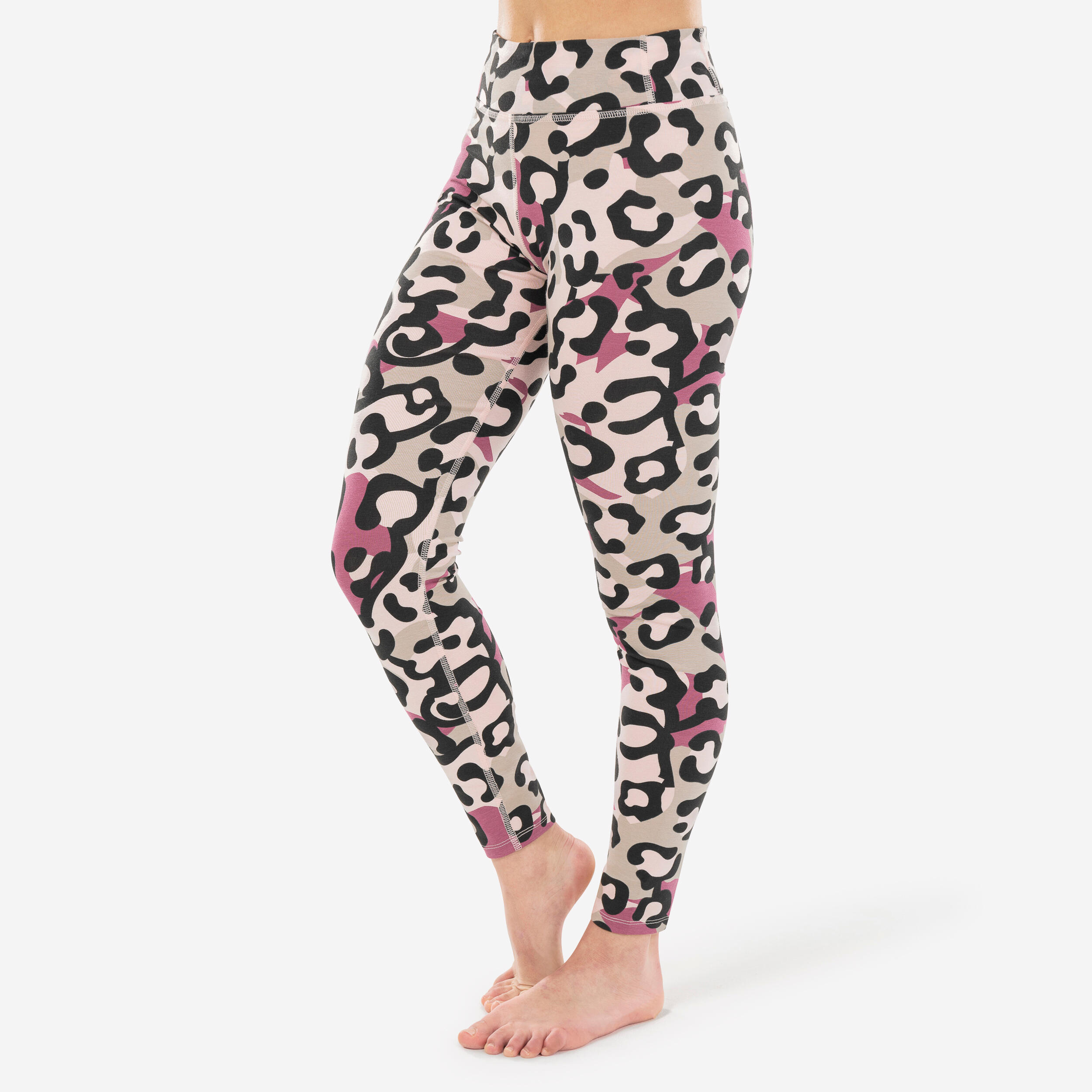 Girls' High-Waisted Dance Leggings - Pink/Leopard Print 1/7