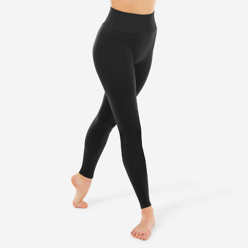 Girls' Modern Jazz Dance High-Rise Seamless Leggings - Black