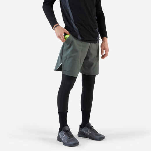 
      Pánske tenisové termo šortky s legínami 2 v 1 kaki-čierne
  