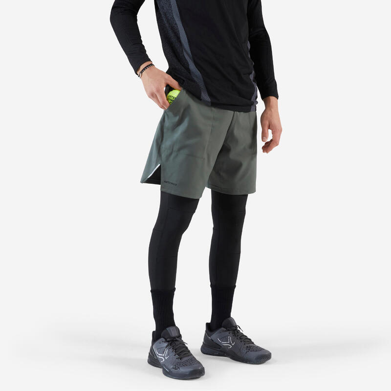 2-in-1 thermo tennislegging met short kakigrijs zwart