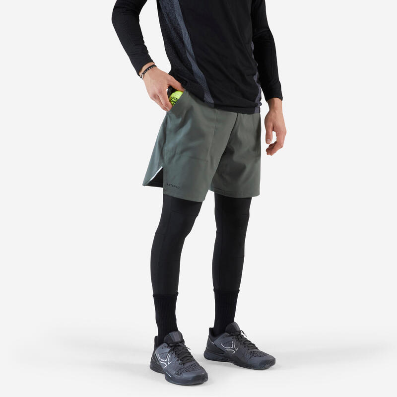 Pantaloncini-leggings 2 in 1 tennis uomo THERMIC grigio-verde militare-nero