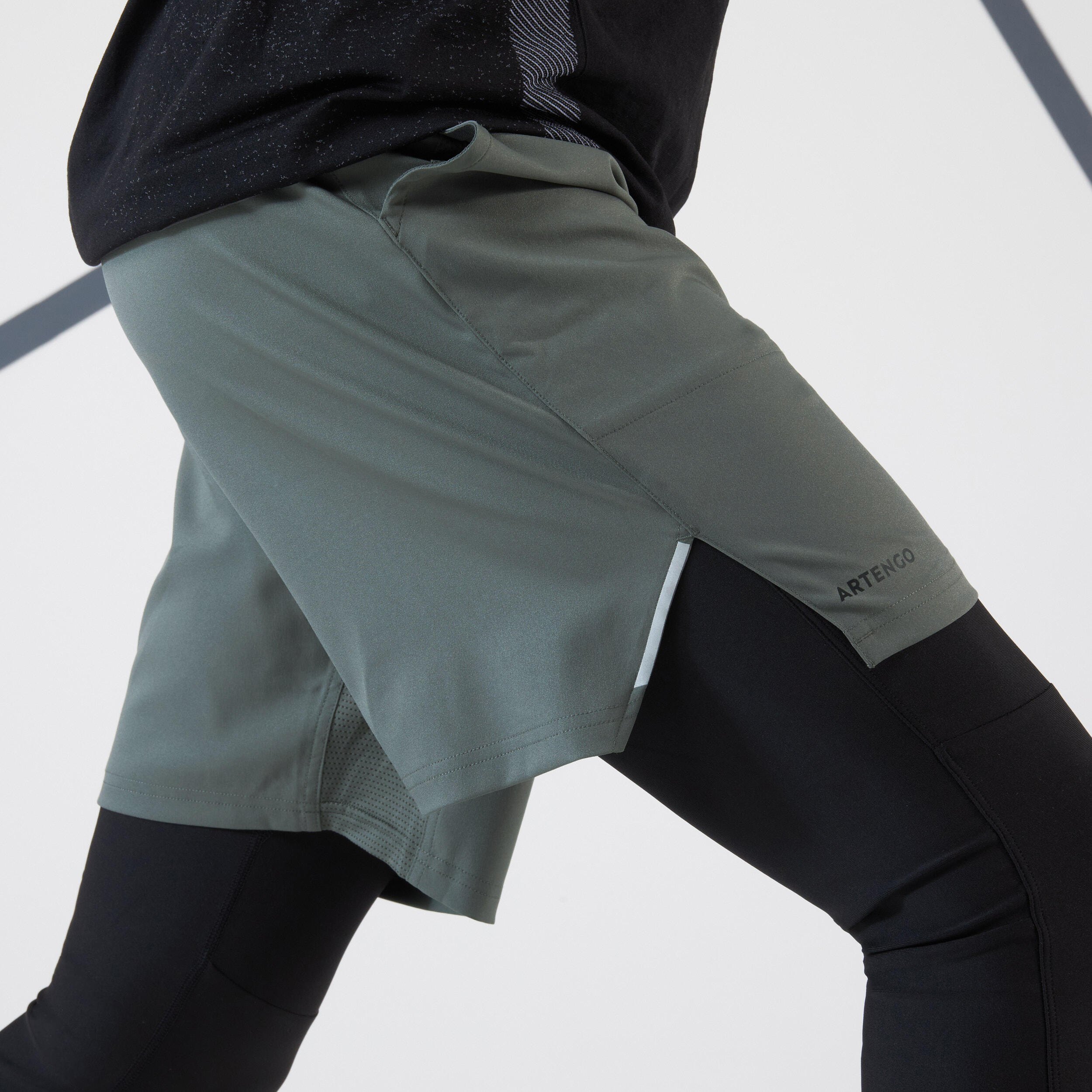2 in 1 Legging Shorts Thermic Grey Khaki Black ARTENGO Decathlon