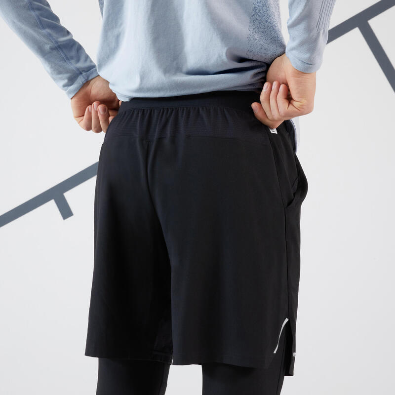 Pantaloncini-leggings 2 in 1 tennis uomo THERMIC nero-nero