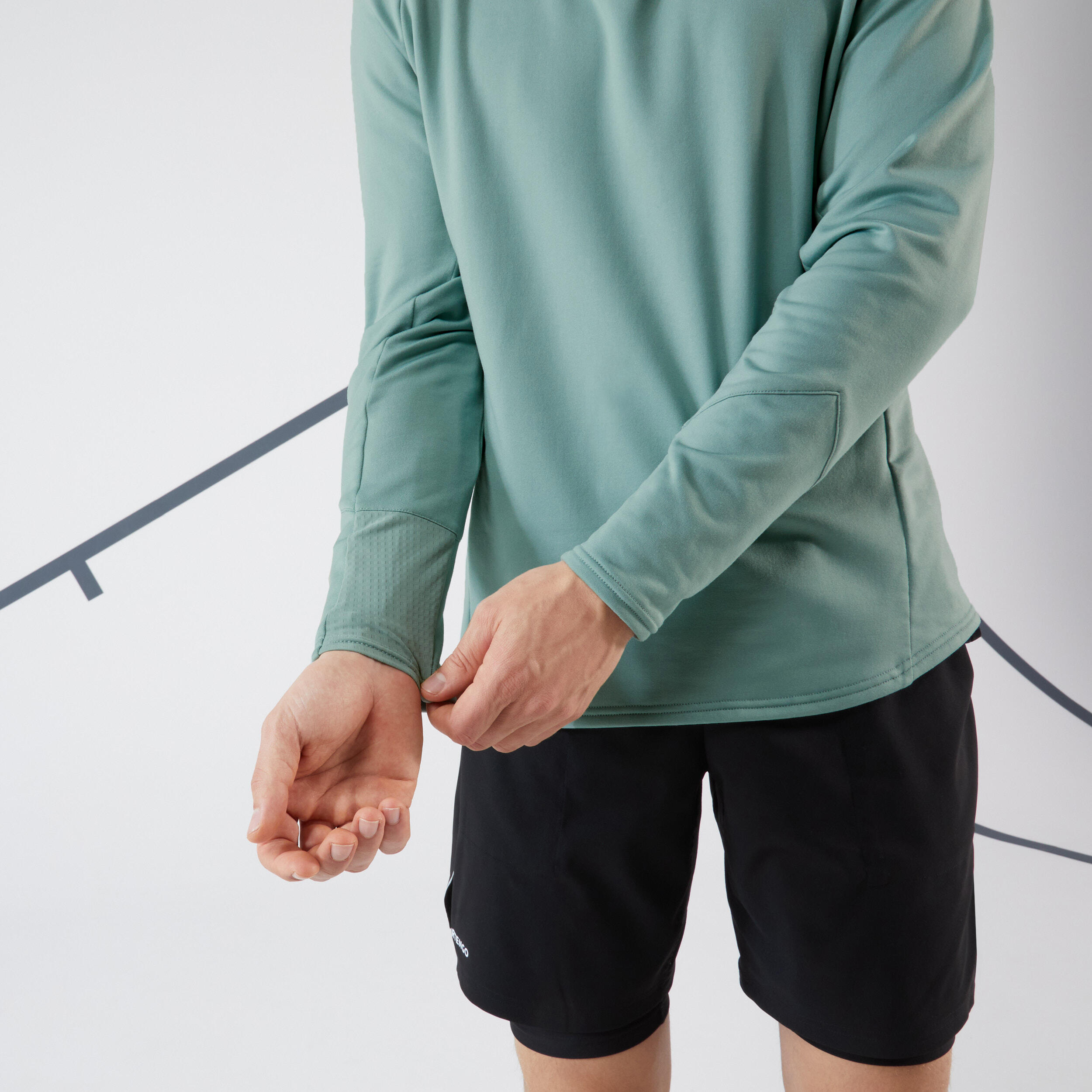 Erkek Uzun Kollu Yar m Fermuarl Tenis Sweatshirtu Bej Thermic ARTENGO Decathlon