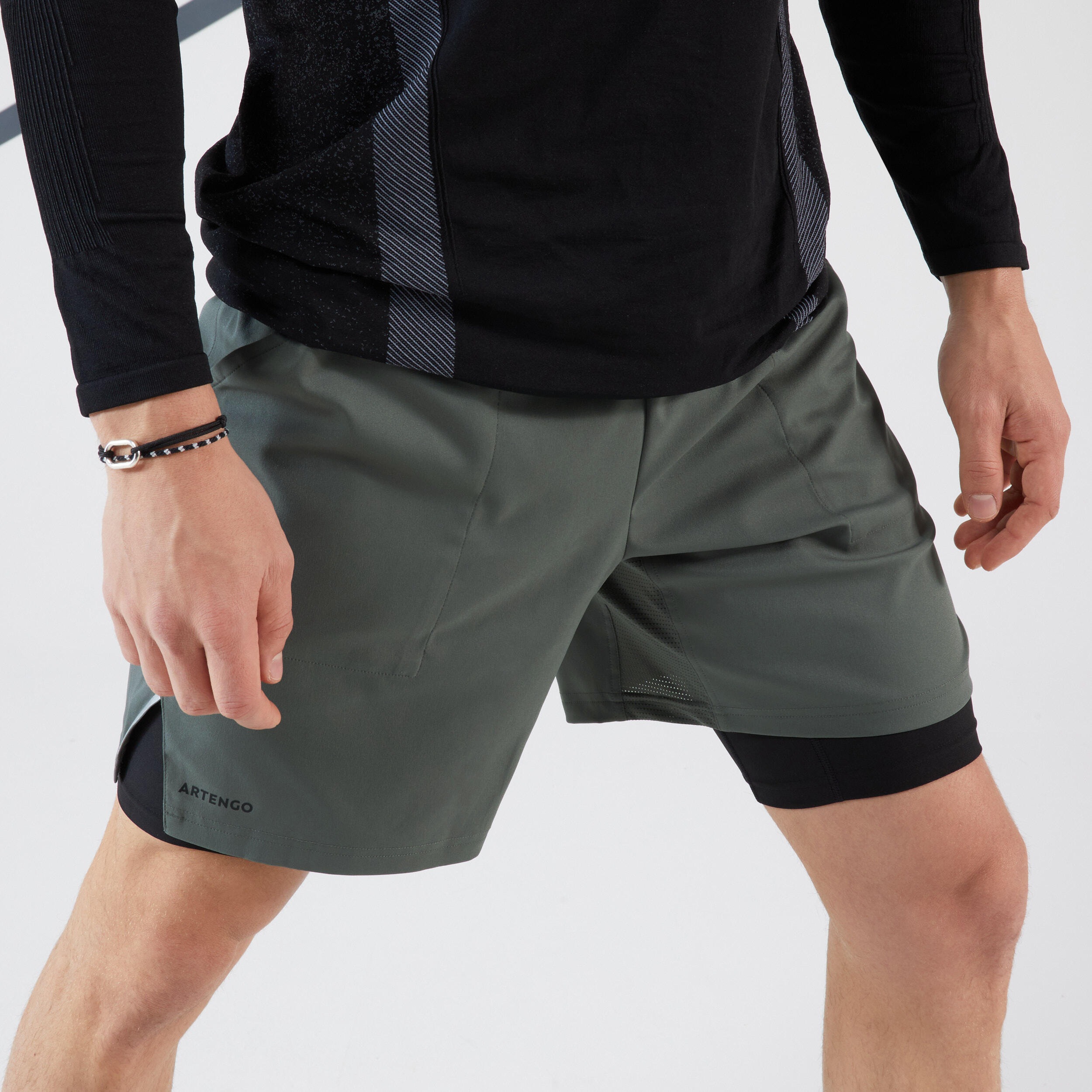 Men's Tennis 2-in-1 Shorts and Undershorts Thermic - Grey/Khaki/Black 3/6