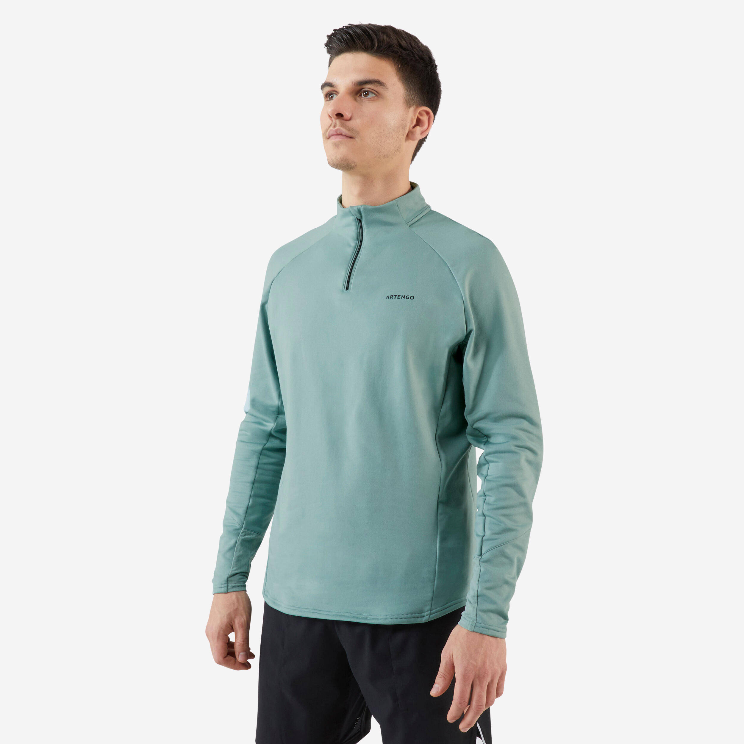Men's Half-Zip Long-Sleeved Thermal Tennis Sweatshirt - Verdigris -  1