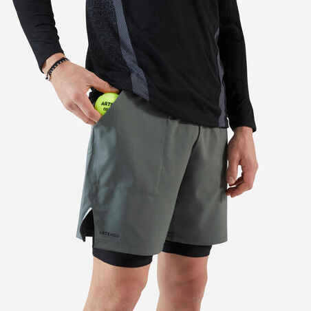 Moške tople kratke hlače in podhlače za tenis 2-v-1 - siva/kaki/črna