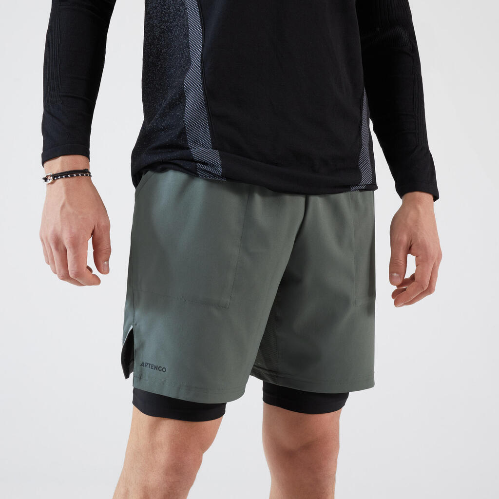 Kratke hlače za tenis 2-u-1 Thermic muške sivo-zeleno-crne