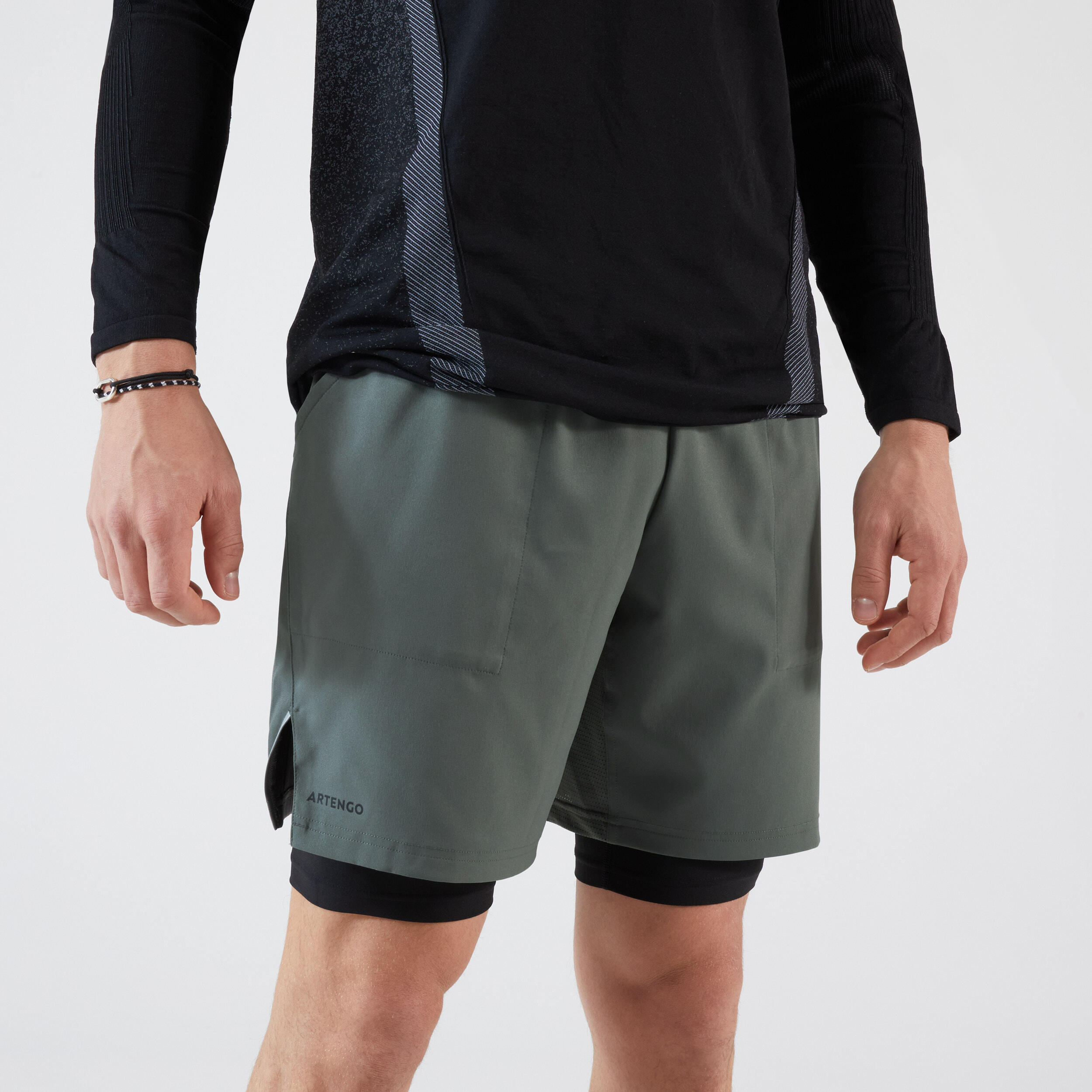Men's Tennis 2-in-1 Shorts and Undershorts Thermic - Grey/Khaki/Black 2/6