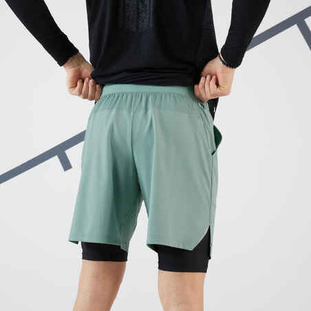Men's Tennis 2-in-1 Shorts and Undershorts Thermic - Greyish Green/Black