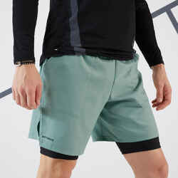 Men's Tennis 2-in-1 Shorts and Undershorts Thermic - Greyish Green/Black -  Decathlon